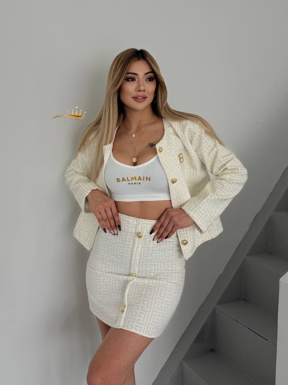 Balmain İthal flok baskı kumaş takım 3'lü