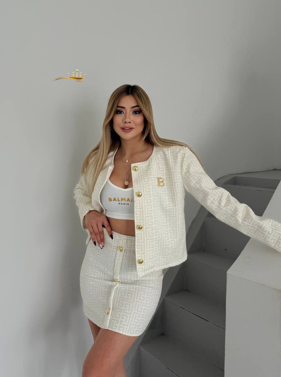 Balmain İthal flok baskı kumaş takım 3'lü