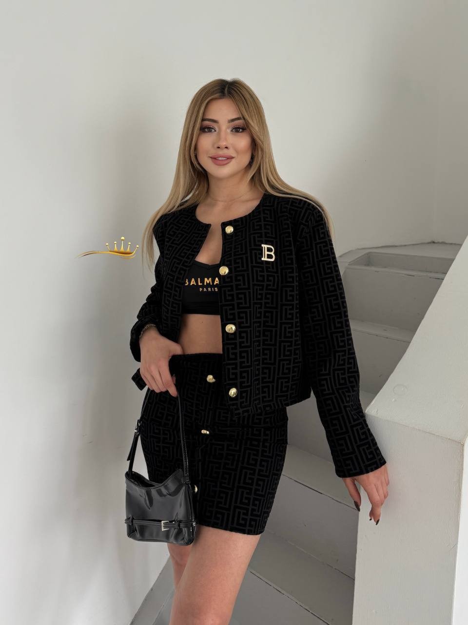 Balmain İthal flok baskı kumaş takım 3'lü