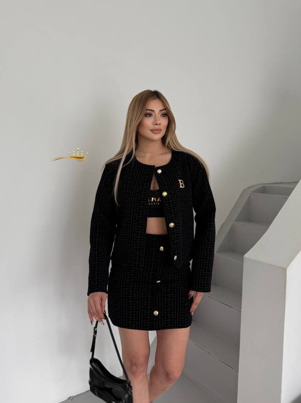 Balmain İthal flok baskı kumaş takım 3'lü