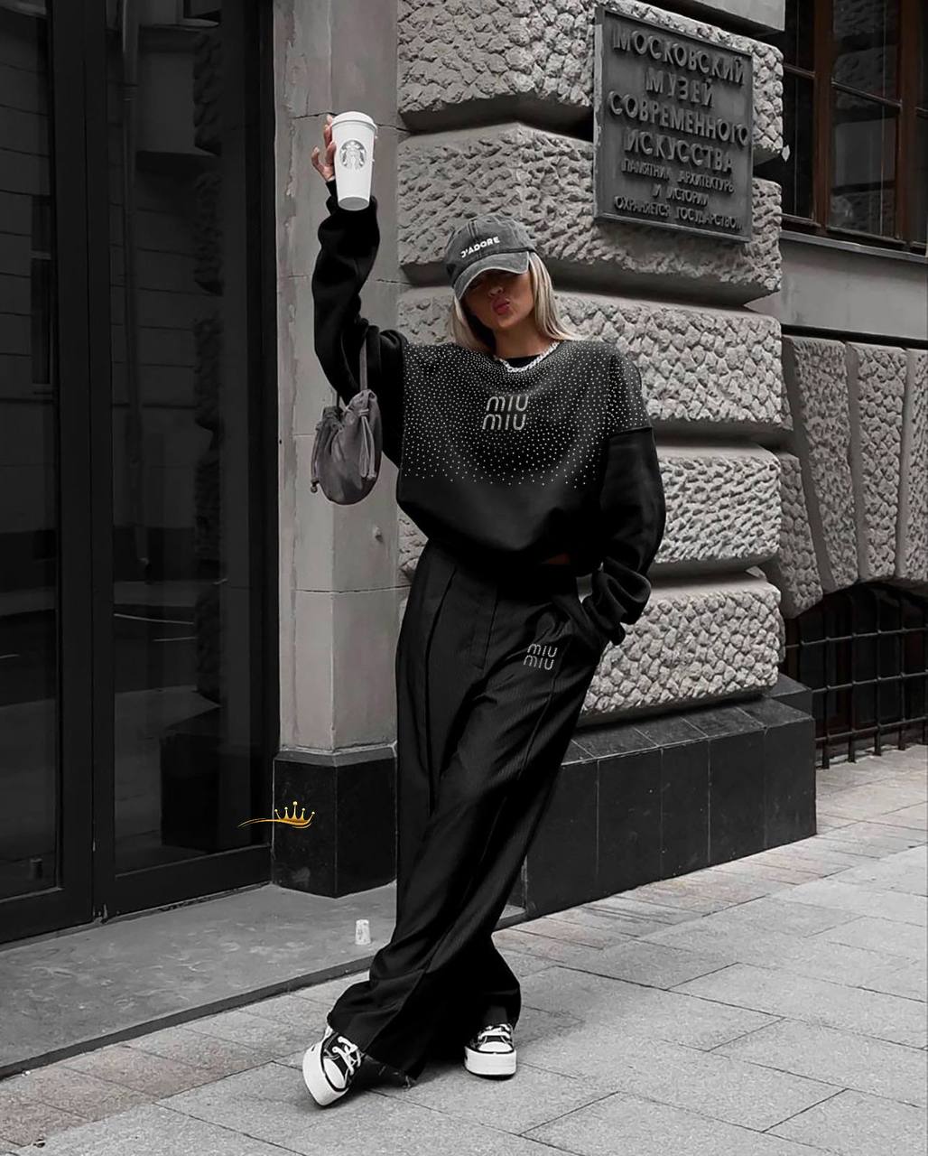 3 İplik  Kumaş Şardonlu Sweat Double Kumaş Pantolon Taş Detaylı