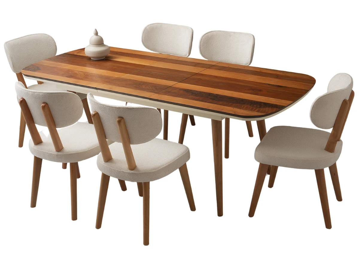 Açılabilir Ceviz Yemek Masa Takımı Çınar - Masa + 6 Adet Sandalye