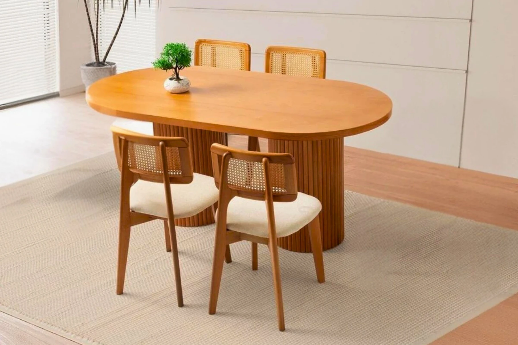 Oval Ahşap Yemek Masa Sandalye Takımı - Masa + 4 Adet Sandalye