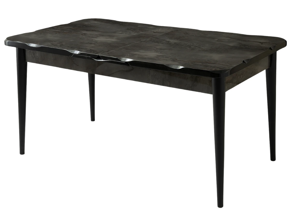 Açılır Kapanır Yemek Masası Takımı Kelebek High Gloss Siyah Mermer