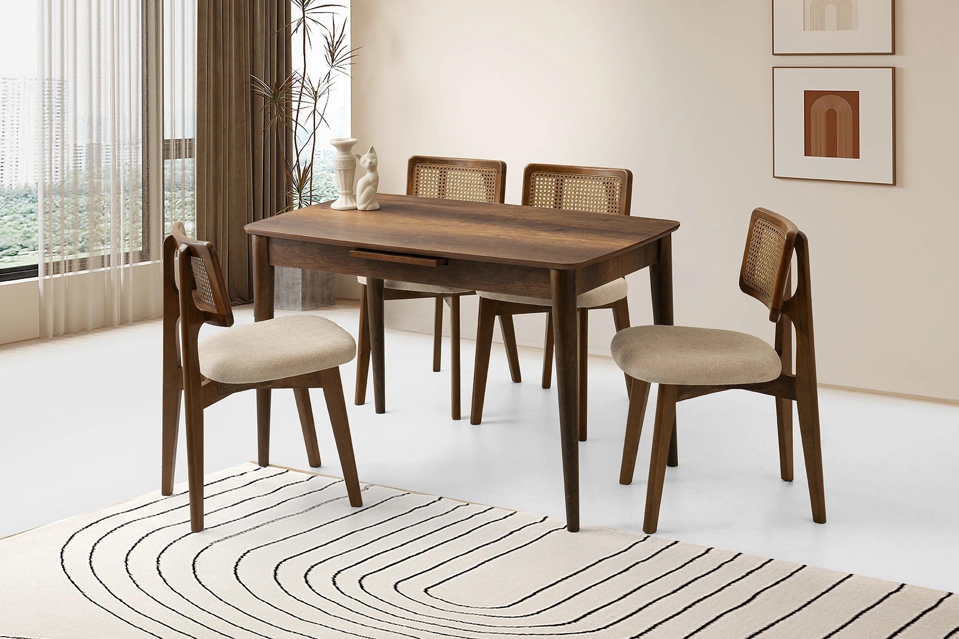 Açılabilir Ceviz Yemek Masası Takımı Milano