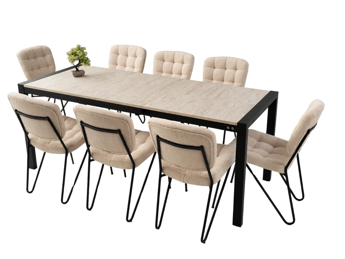 Mermer Desenli Açılabilen Yemek Masa Sandalye Takımı Tuğra