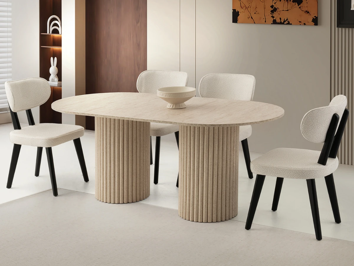 Mermer Desenli Oval Yemek Masa Sandalye Takımı Pamukkale - Masa + 4 Adet Sandalye