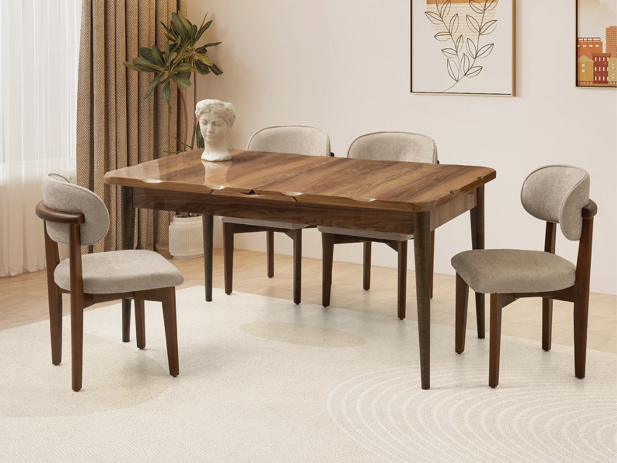 Açılır Kapanır Yemek Masası Kelebek High Gloss Ceviz