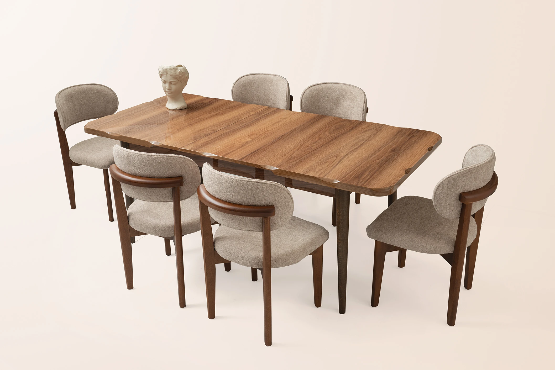 Açılır Kapanır Yemek Masası Kelebek High Gloss Ceviz - Masa + 6 Adet Sandalye