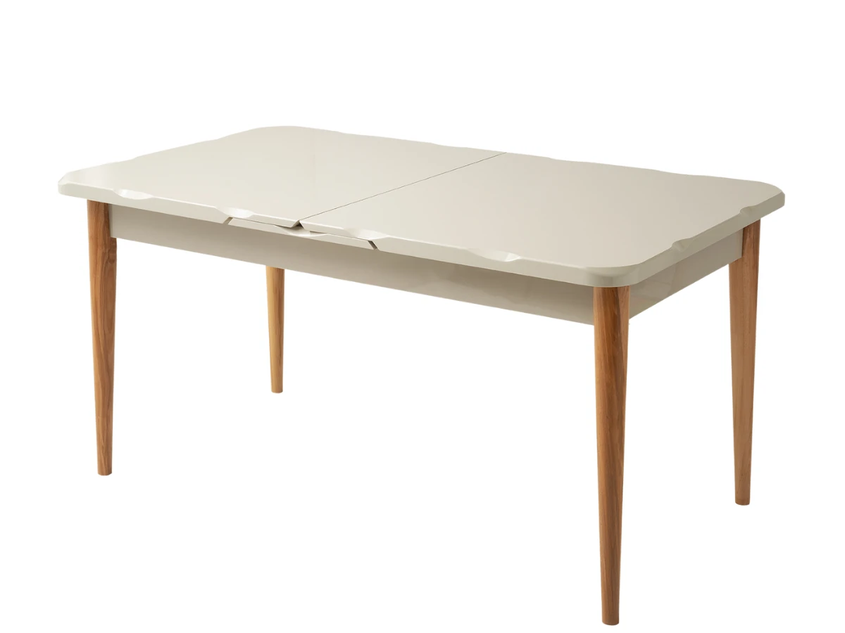 Açılır Kapanır Yemek Masası Kelebek High Gloss Krem - Masa + 4 Adet Sandalye