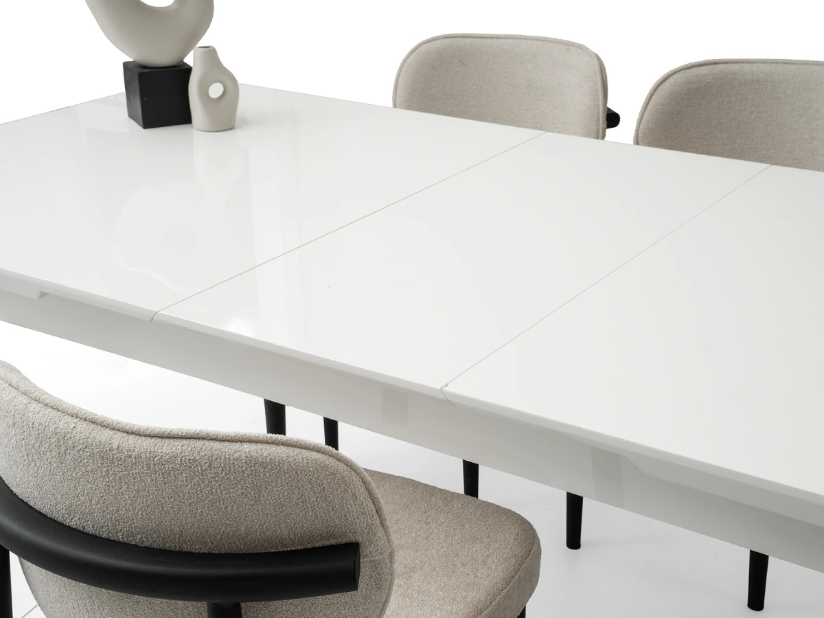 Açılır Beyaz Yemek Masası Takımı Kelebek Tekno 160cm