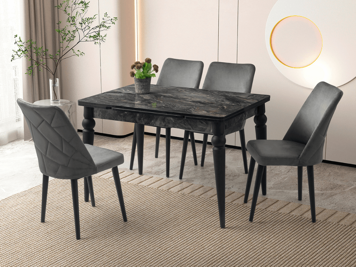 Açılabilir Yemek Masası Smart Arda Siyah Mermer