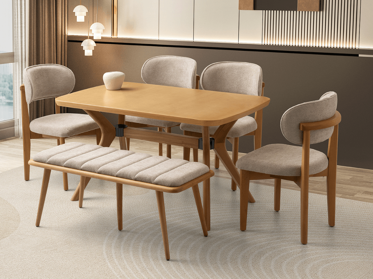 Rüya Yemek Masa Takımı 4 adet Sandalye + Bench 