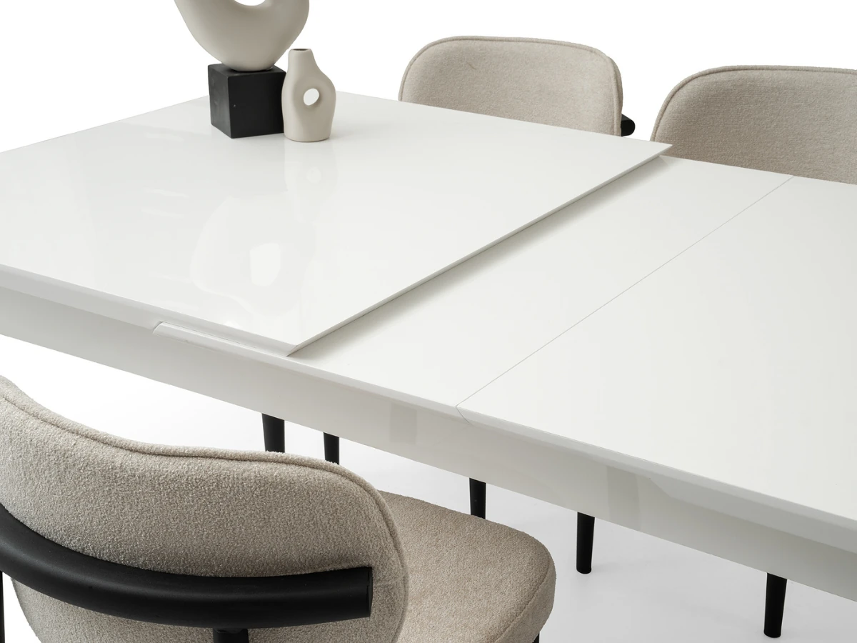 Açılır Beyaz Yemek Masası Takımı Kelebek Tekno 160cm