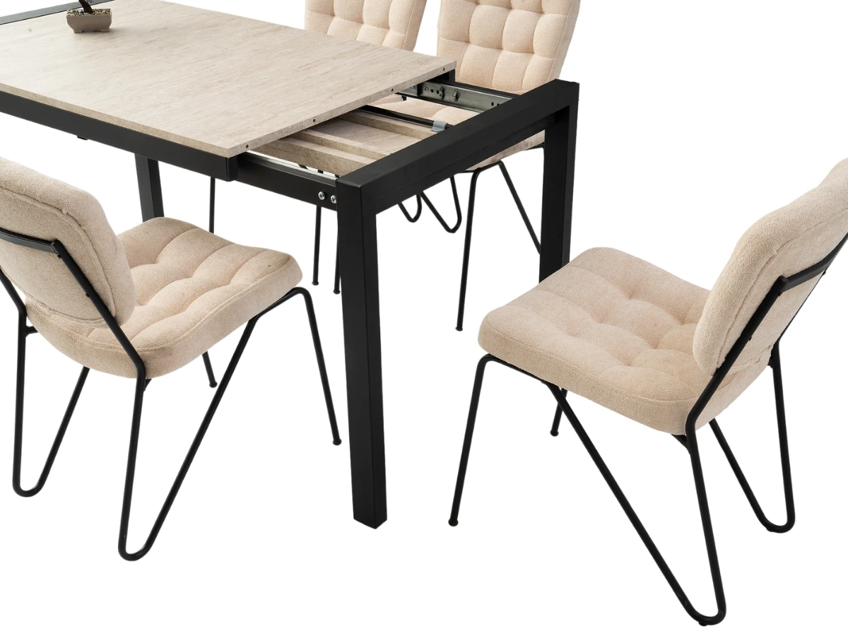 Mermer Desenli Açılabilen Yemek Masa Sandalye Takımı Tuğra