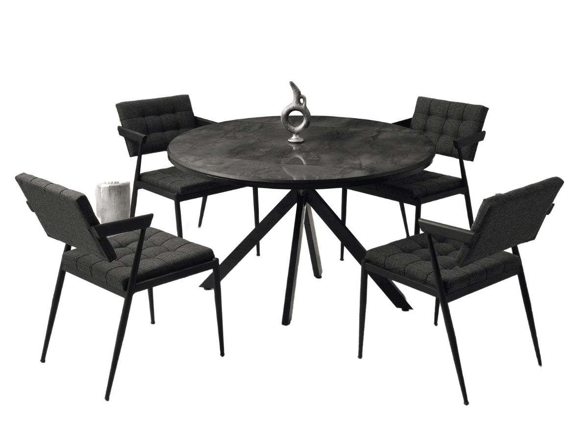 Açılabilir Yuvarlak Yemek Masa Sandalye Takımı Pegasus High Gloss Siyah Mermer