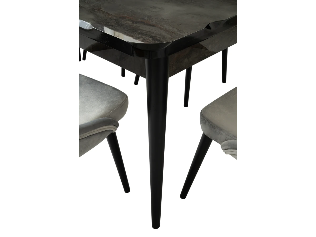 Açılır Kapanır Yemek Masası Takımı Kelebek High Gloss Siyah Mermer