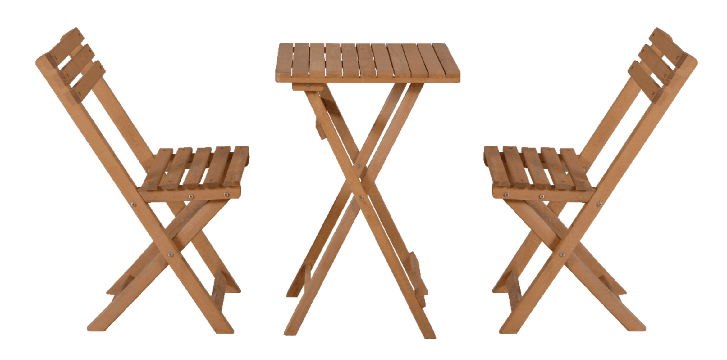 Woodha Doğal Ahşap Katlanır Masa ve 2 Adet Sandalye  - Meşe