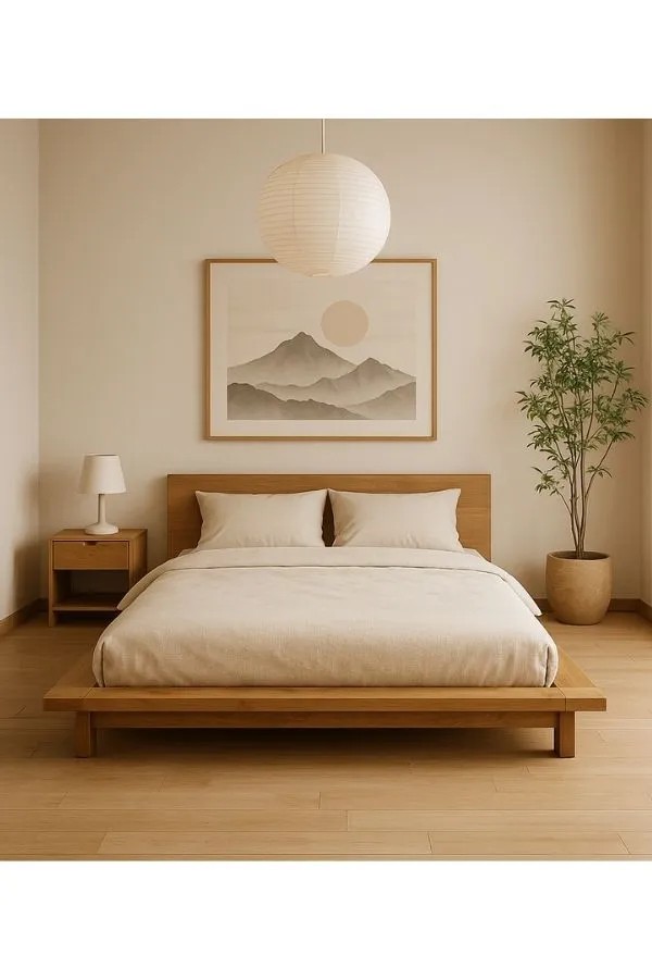 Masif Ahşap Japon Stil Yatak  Minimalist Yere Yakın Karyola 160x200 