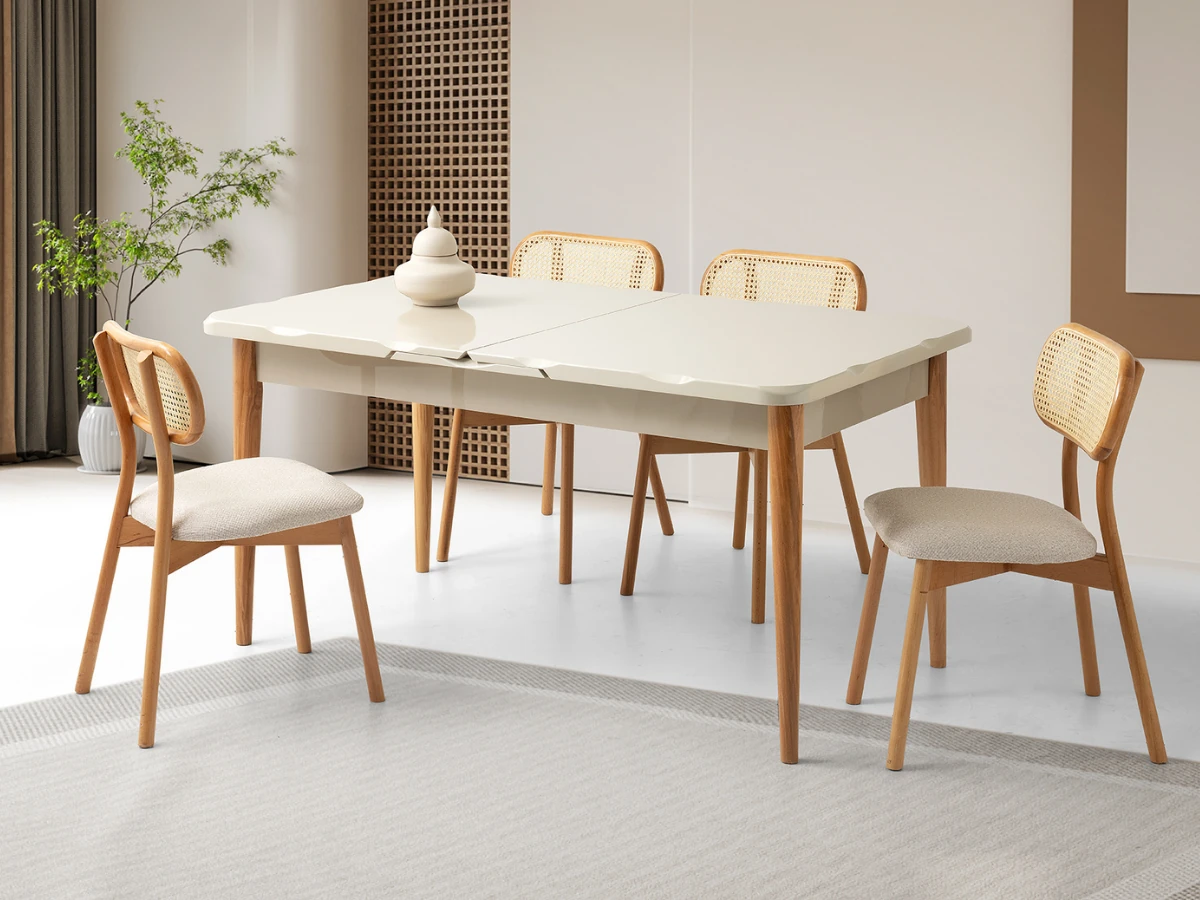 Açılır Kapanır Yemek Masası Kelebek High Gloss Krem