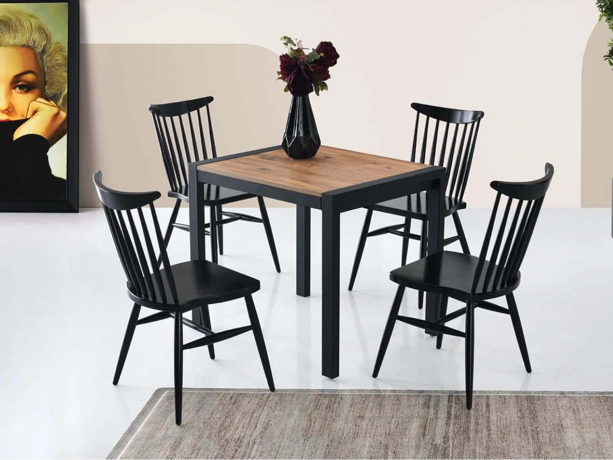 Açılır Kapanır Kare Mutfak Masa ve Ahşap Sandalye Takımı Tuğra