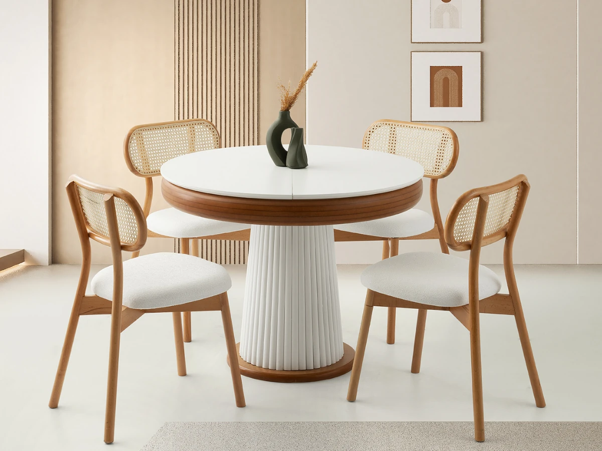 Açılır Yuvarlak Masa ve Sandalye Takımı Palermo Krem