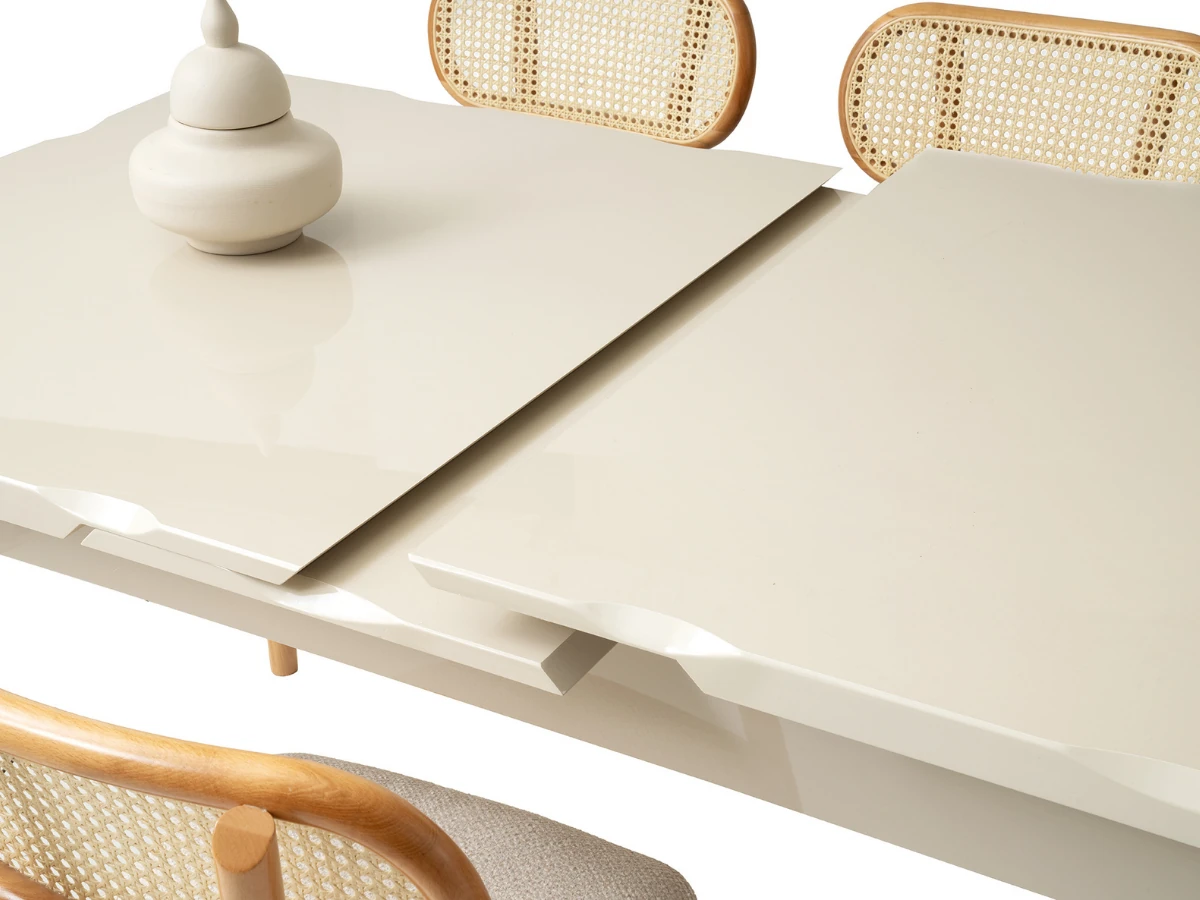 Açılır Kapanır Yemek Masası Kelebek High Gloss Krem