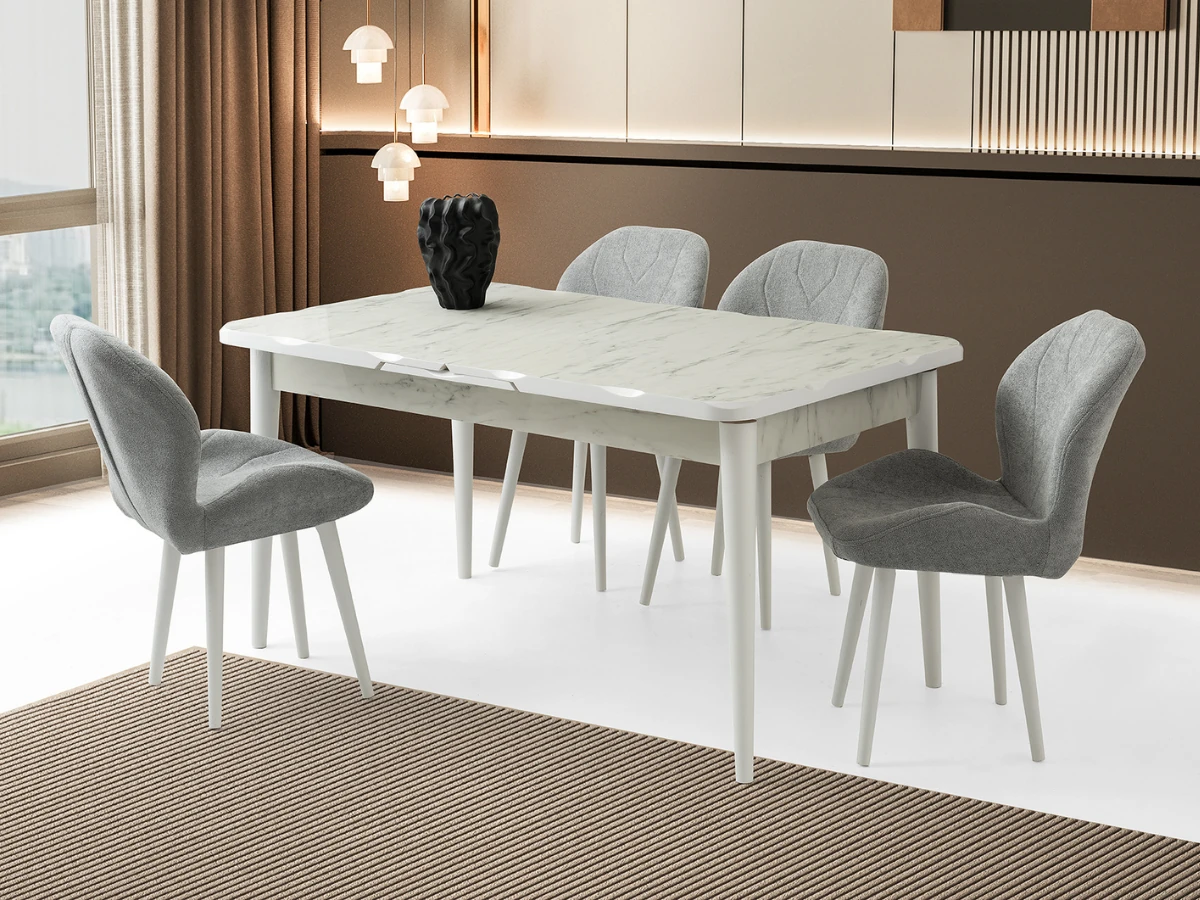 Açılır Kapanır Yemek Masası Kelebek High Gloss Mermer