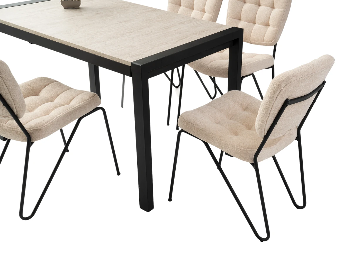 Mermer Desenli Açılabilen Yemek Masa Sandalye Takımı Tuğra