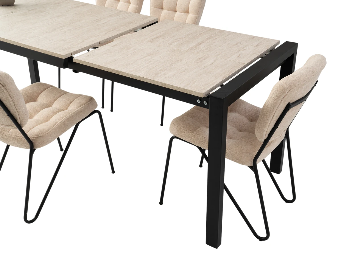 Mermer Desenli Açılabilen Yemek Masa Sandalye Takımı Tuğra