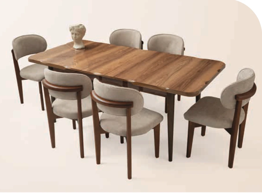 Açılır Kapanır Yemek Masası Kelebek High Gloss Ceviz - Masa + 6 Adet Sandalye