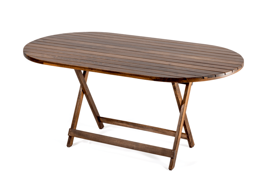Katlanır Ahşap Oval Bahçe Yemek Masası 