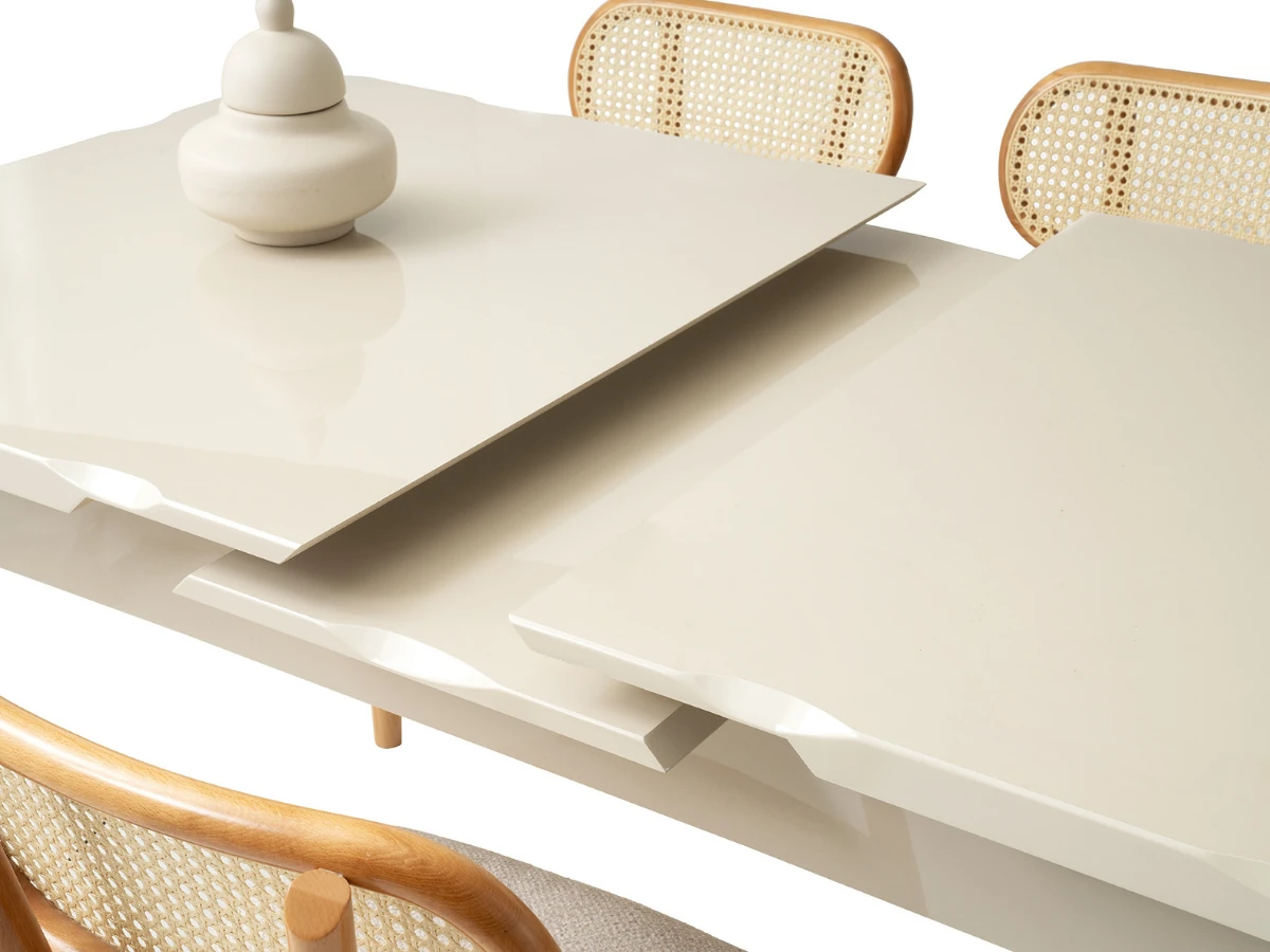 Açılır Kapanır Yemek Masası Kelebek High Gloss Krem