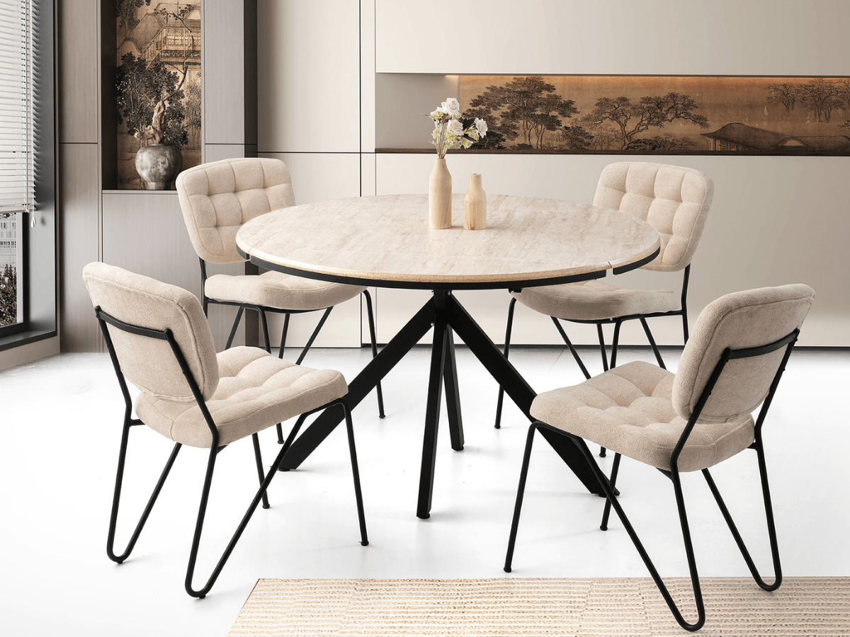 Açılabilir Yuvarlak Yemek Masa Sandalye Takımı Pegasus High Gloss Mermer