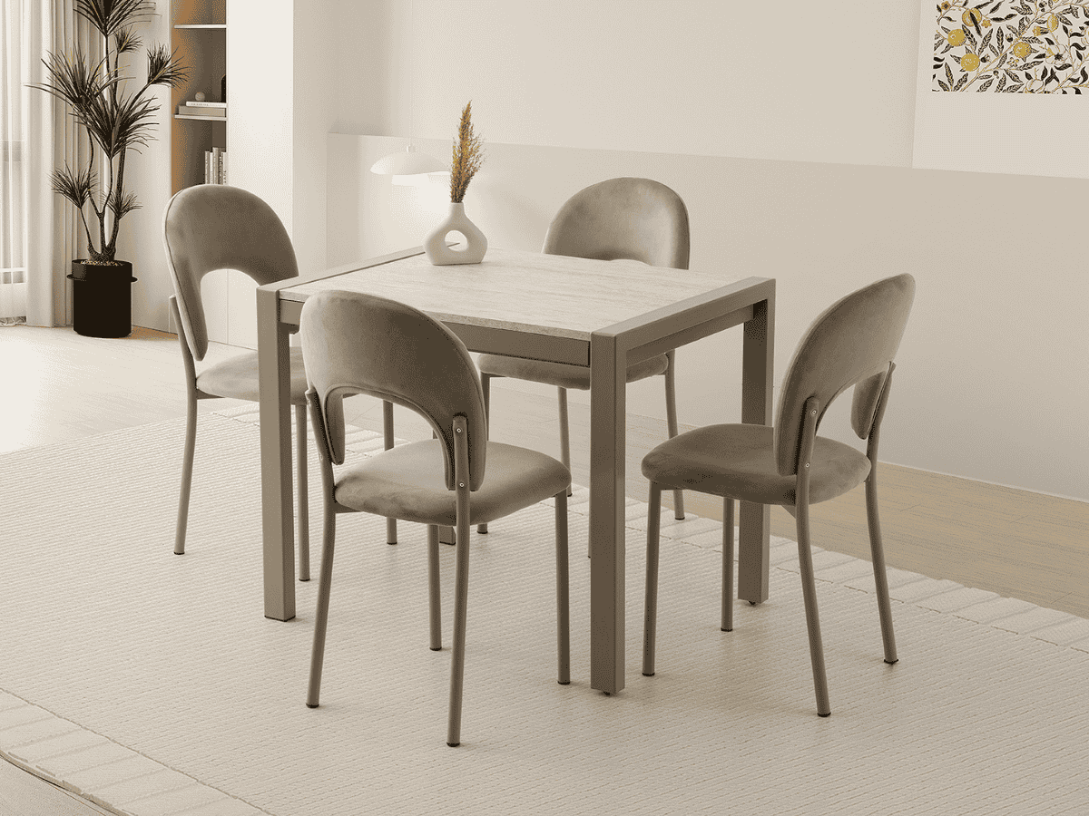 Açılır Kapanır Mermer Görünümlü Kare Mutfak Masa Takımı Tuğra