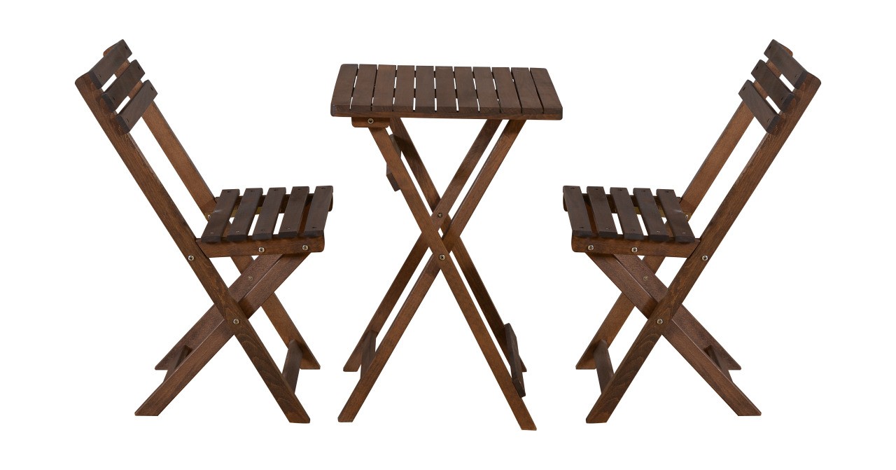 Woodha Doğal Ahşap Katlanır Masa ve 2 Adet Sandalye 