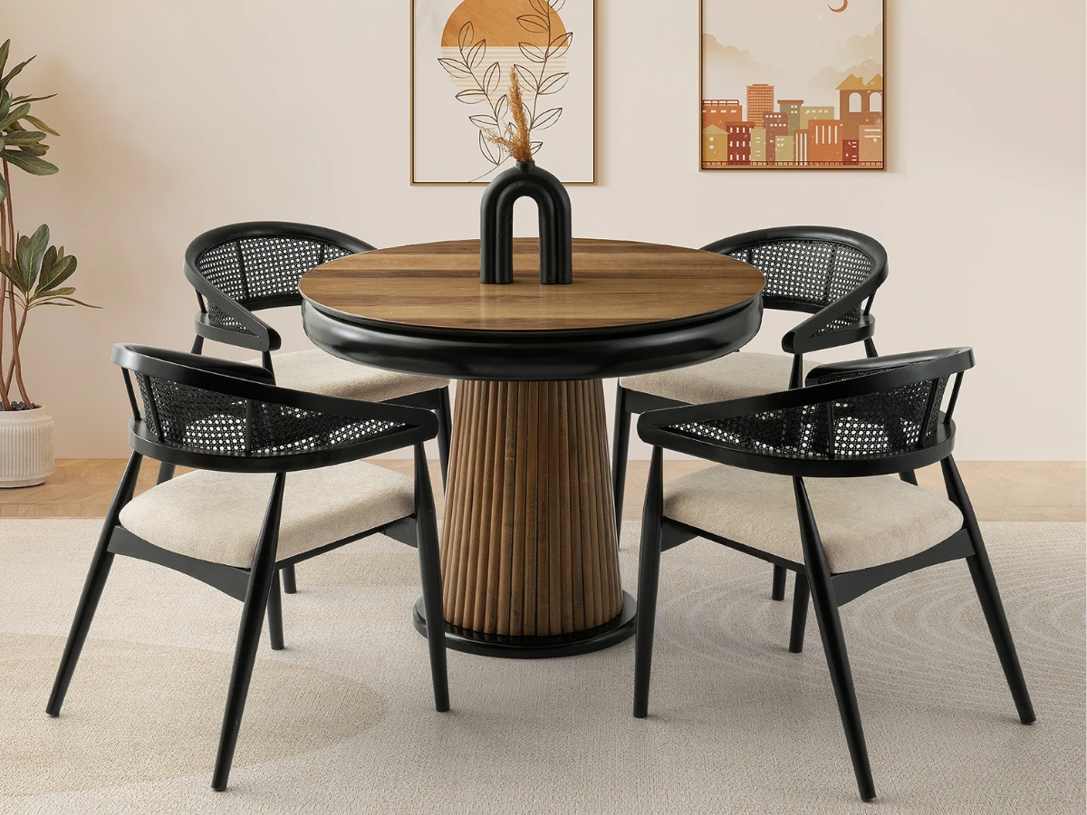 Açılır Yuvarlak Masa ve Sandalye Takımı Palermo Ceviz Siyah