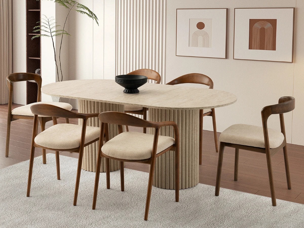 Mermer Desenli Oval Yemek Masa Sandalye Takımı Pamukkale - Masa + 6 Adet Sandalye