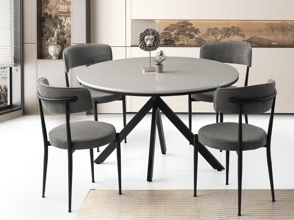 Açılabilir Yuvarlak Yemek Masa Sandalye Takımı Pegasus High Gloss Açık Gri