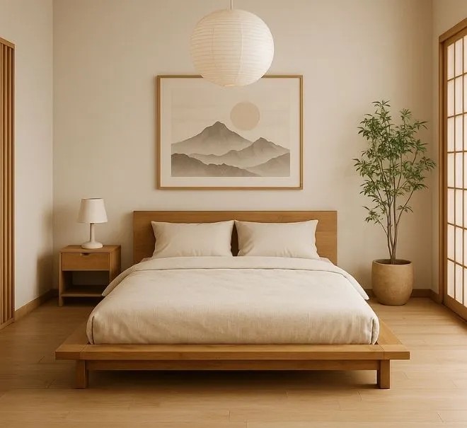 Masif Ahşap Japon Stil Yatak  Minimalist Yere Yakın Karyola 160x200 