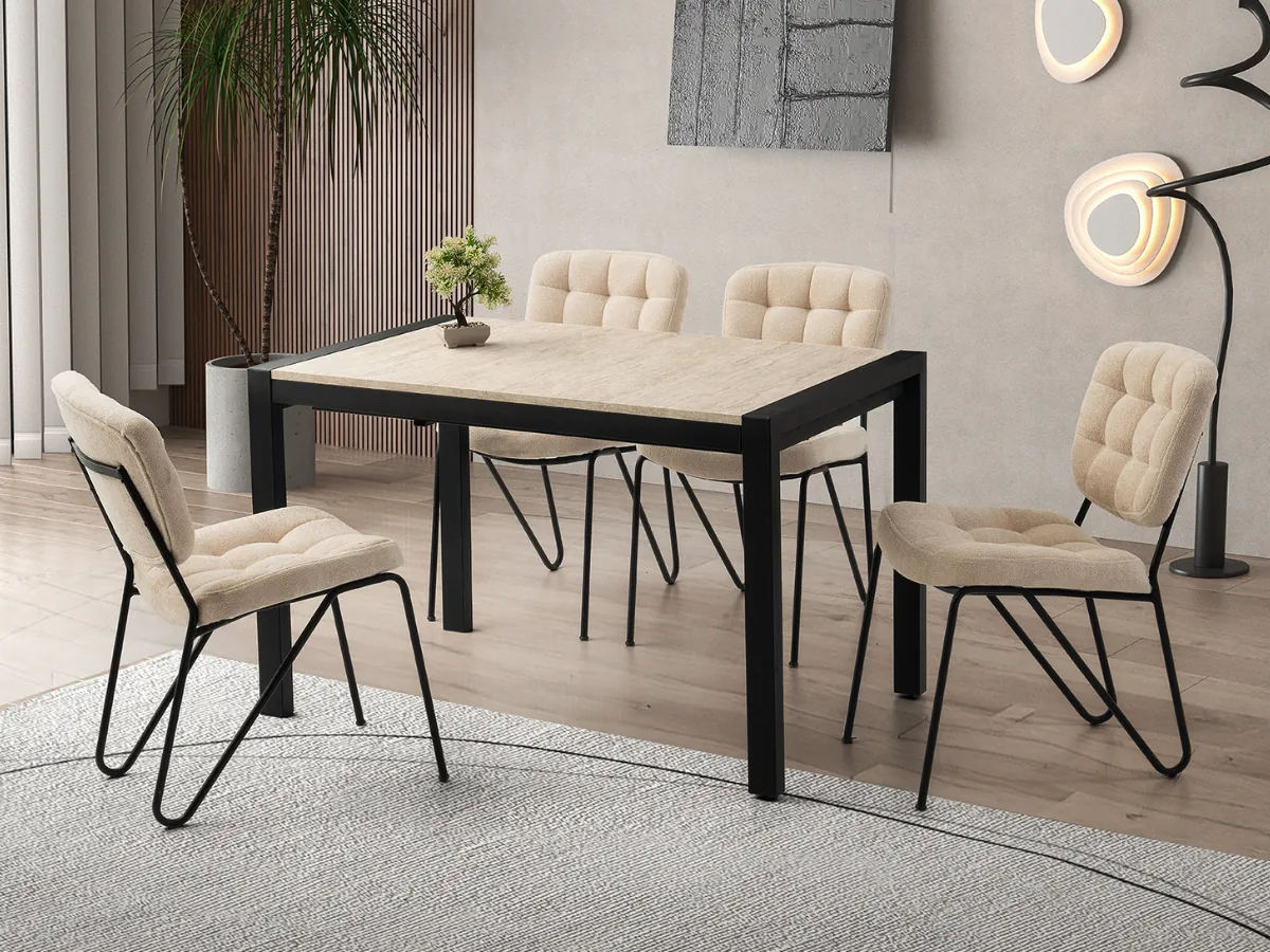 Mermer Desenli Açılabilen Yemek Masa Sandalye Takımı Tuğra