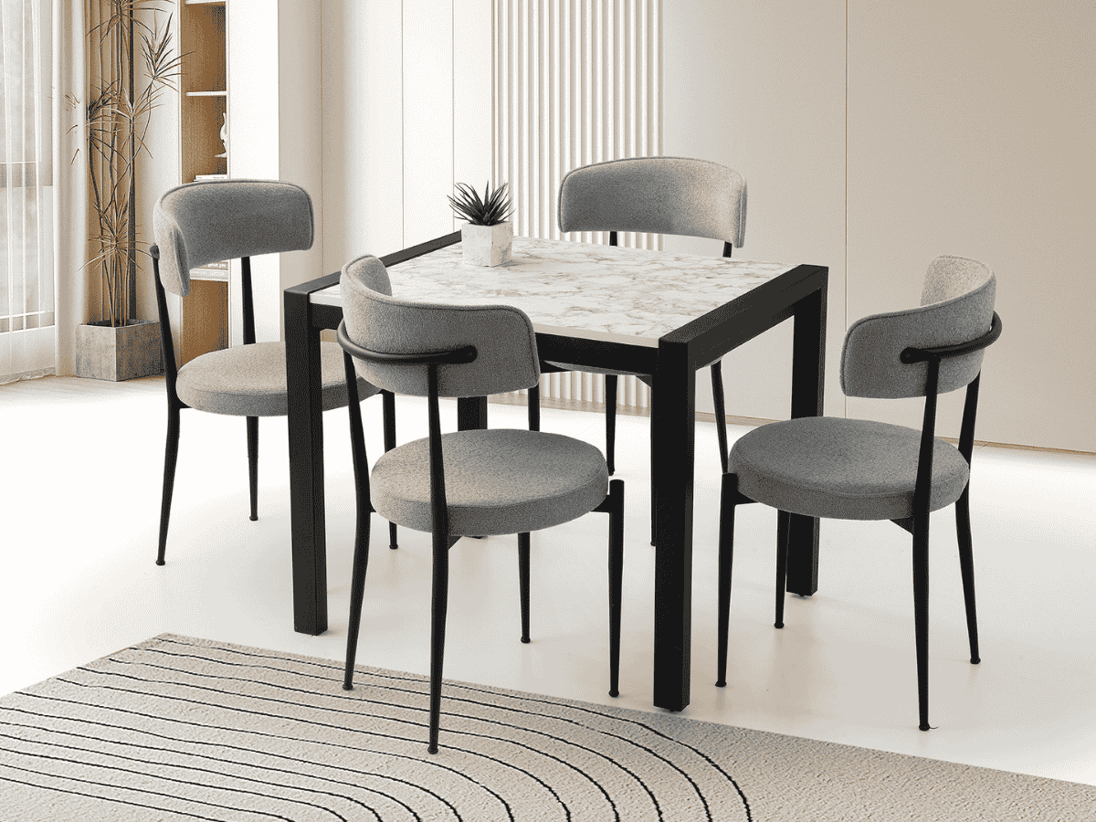 Beyaz Mermer Desenli Açılır Kapanır Masa Takımı Tuğra