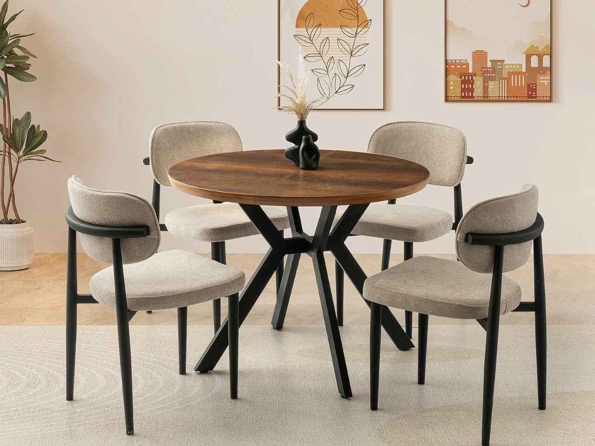 Açılabilir Yuvarlak Yemek Masası Takımı Hilton Ceviz