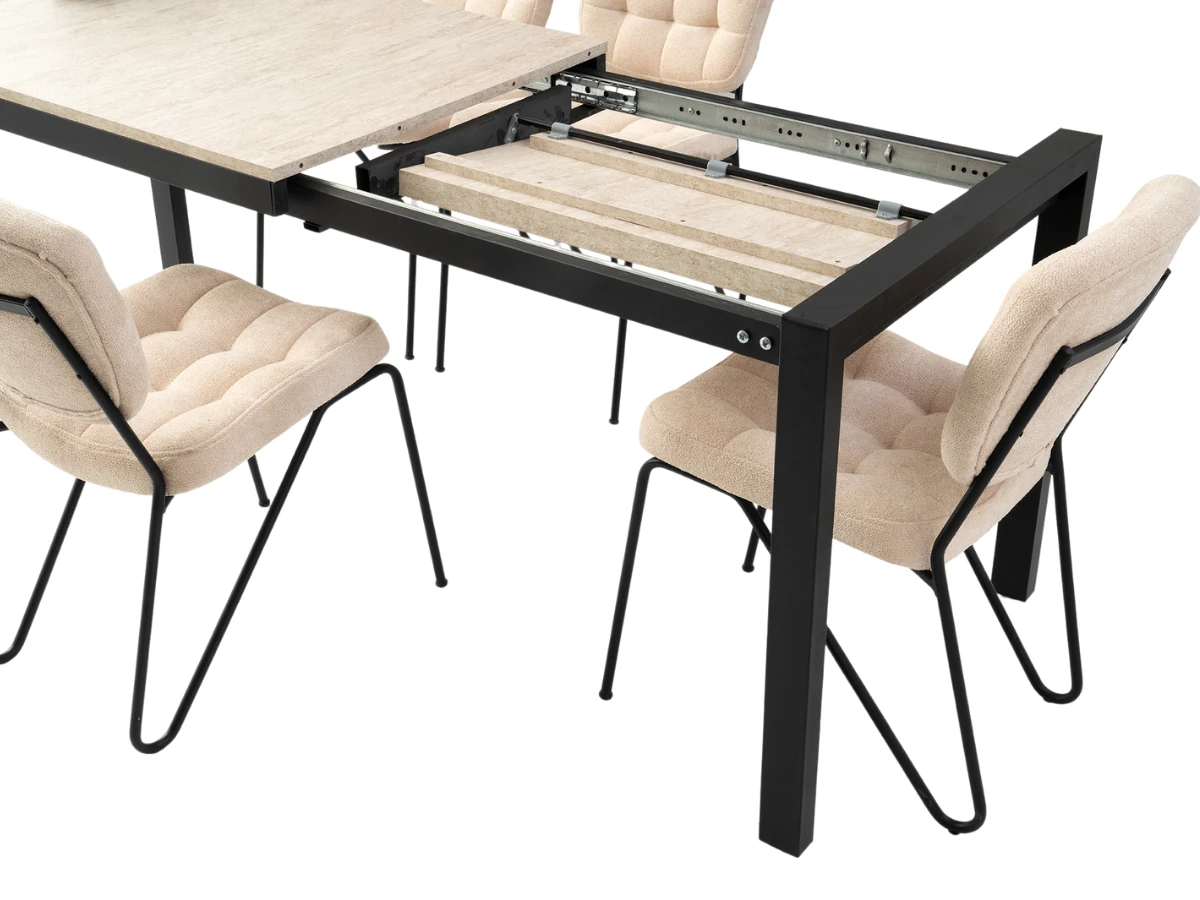 Mermer Desenli Açılabilen Yemek Masa Sandalye Takımı Tuğra