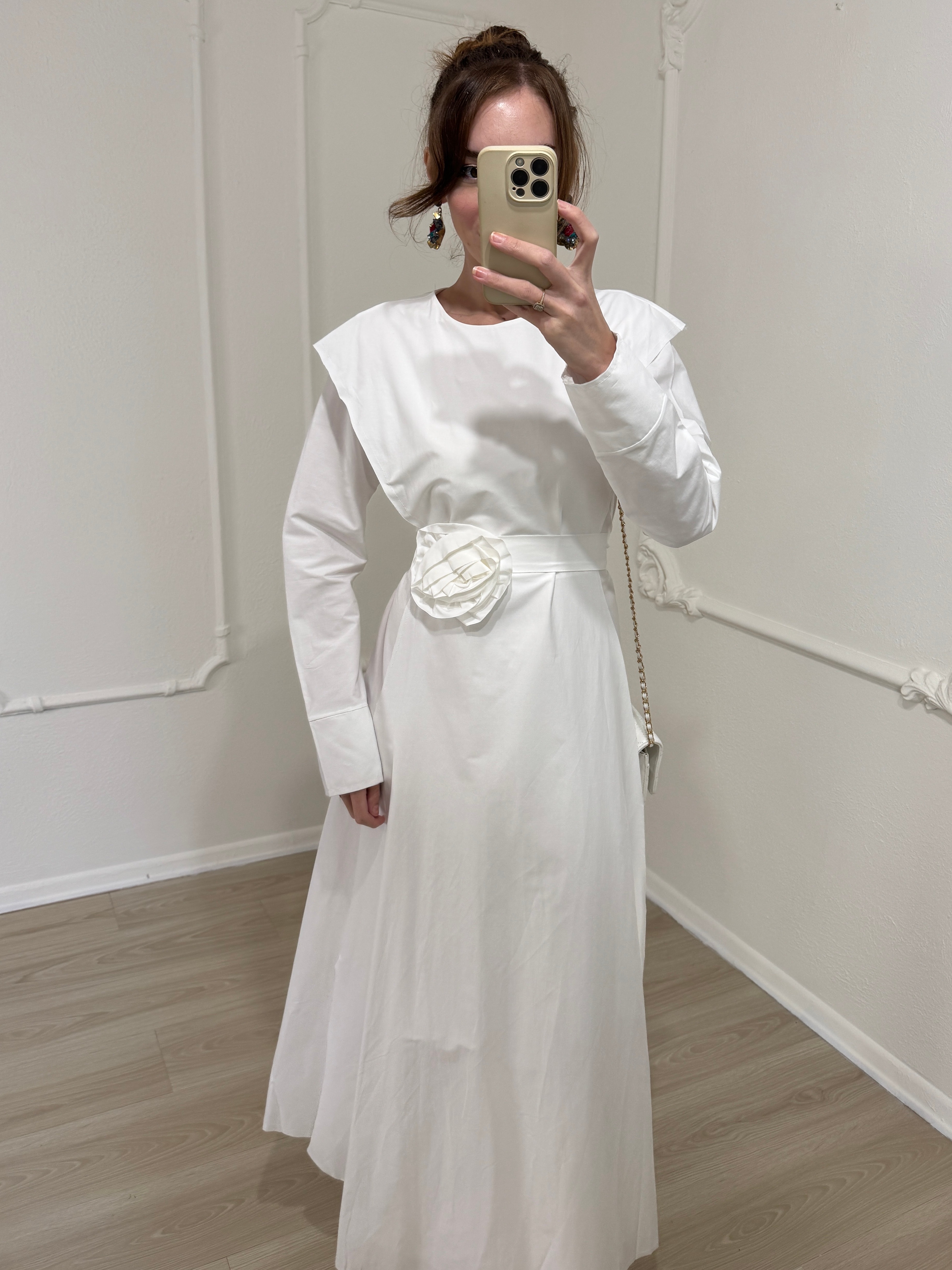 GÜL KEMERLİ TASARİM GOMLEK ELBİSE 