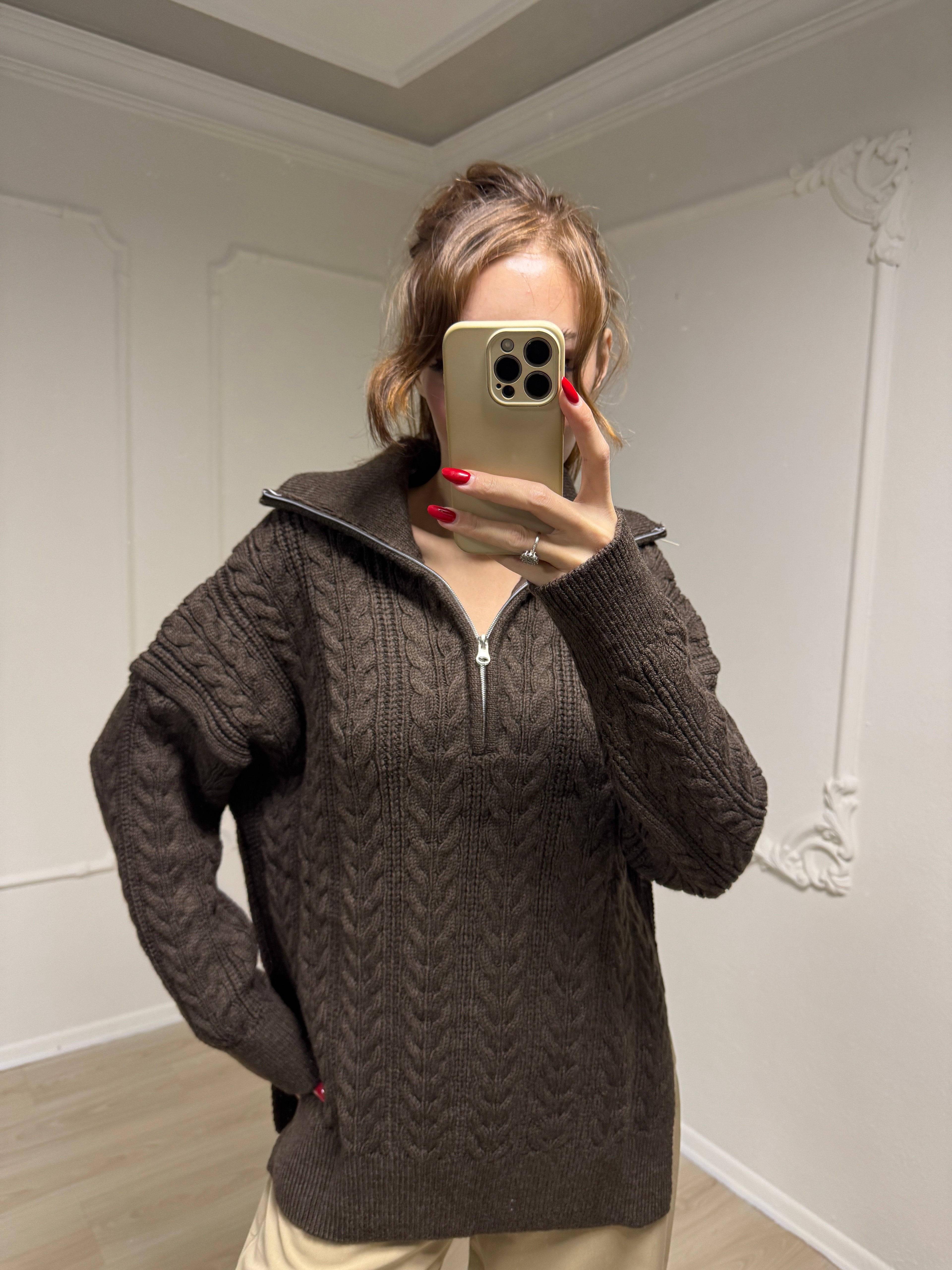 ÖRGÜ MOTİFLİ OVERSİZE  KAZAK 