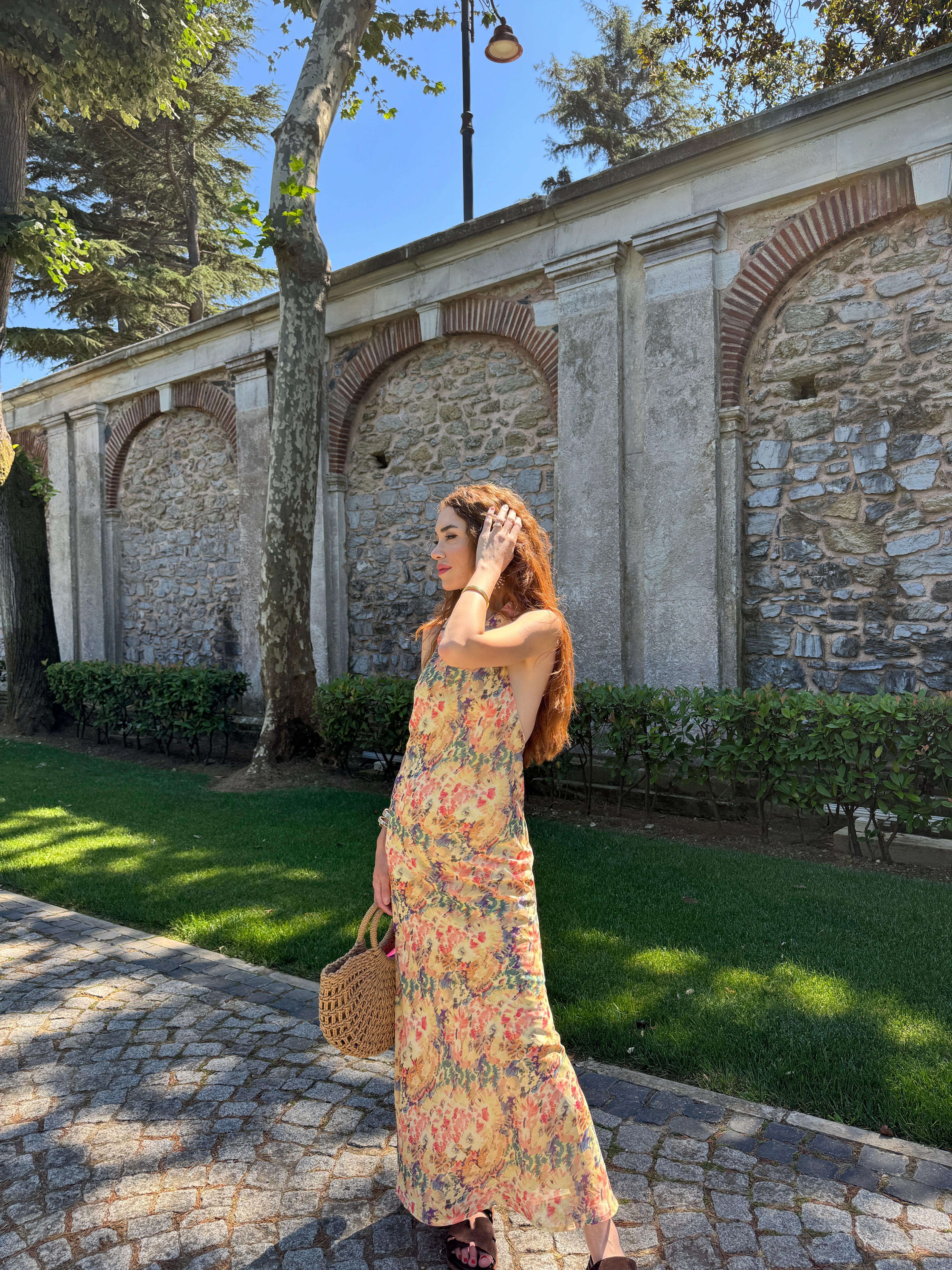  ELSİA CİCEK DESENLİ ŞİFON ELBİSE 
