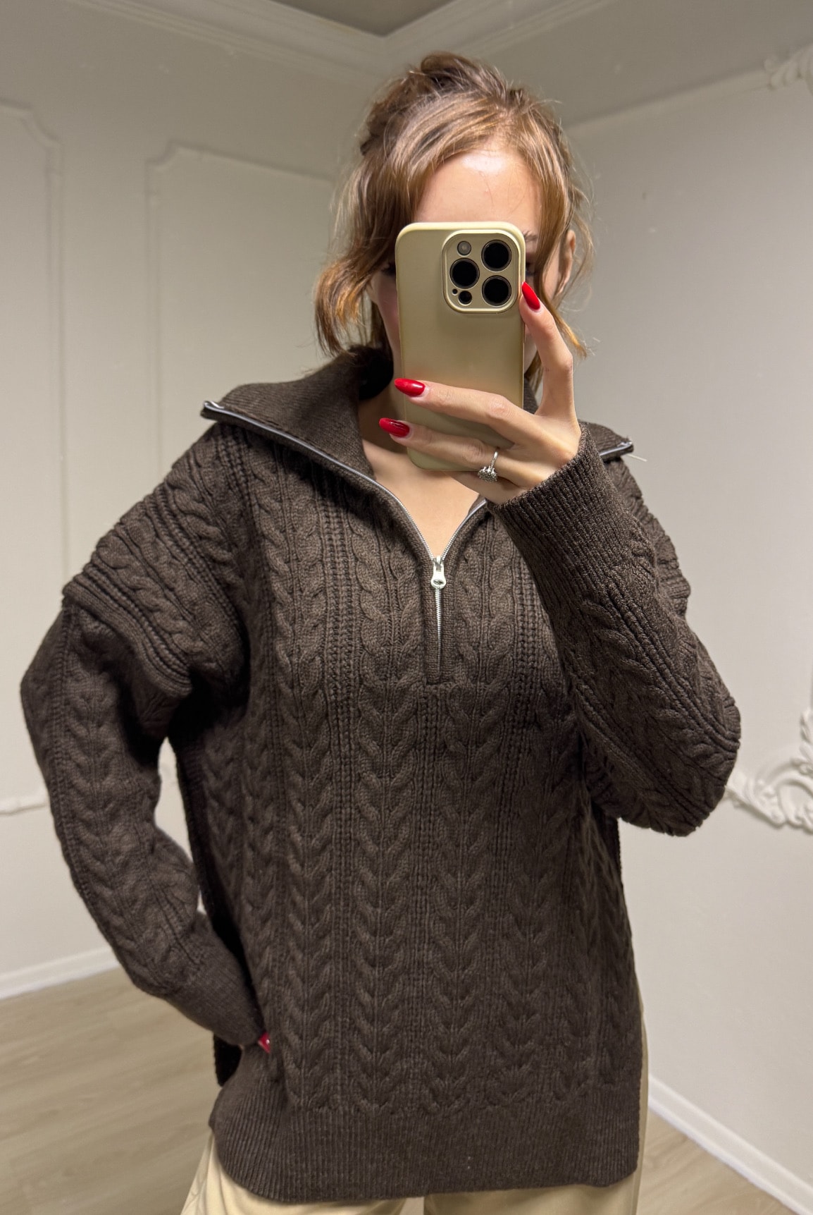 ÖRGÜ MOTİFLİ OVERSİZE  KAZAK 