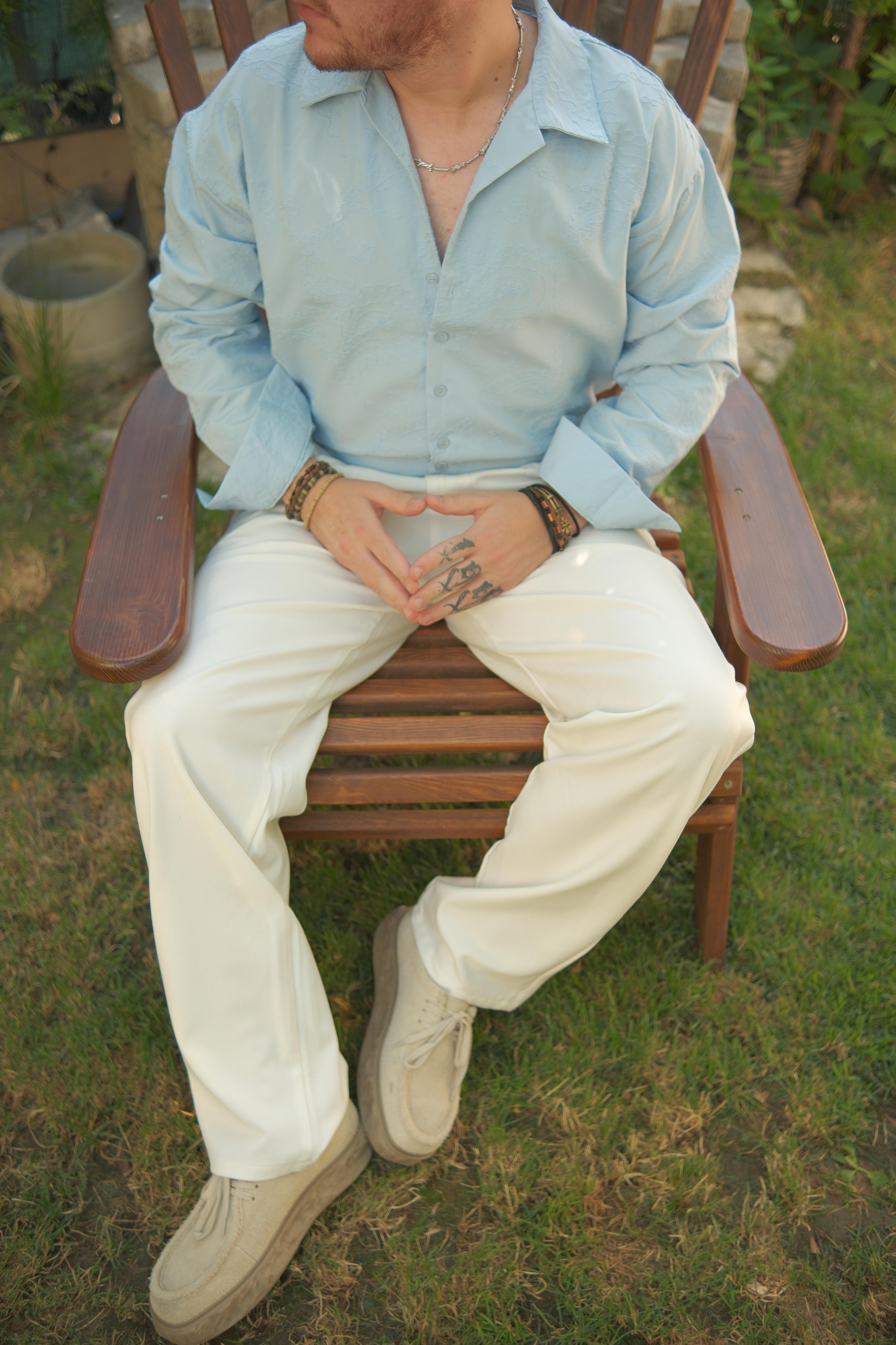 OVERSİZE NAKIŞLI BEBE MAVİSİ GÖMLEK 