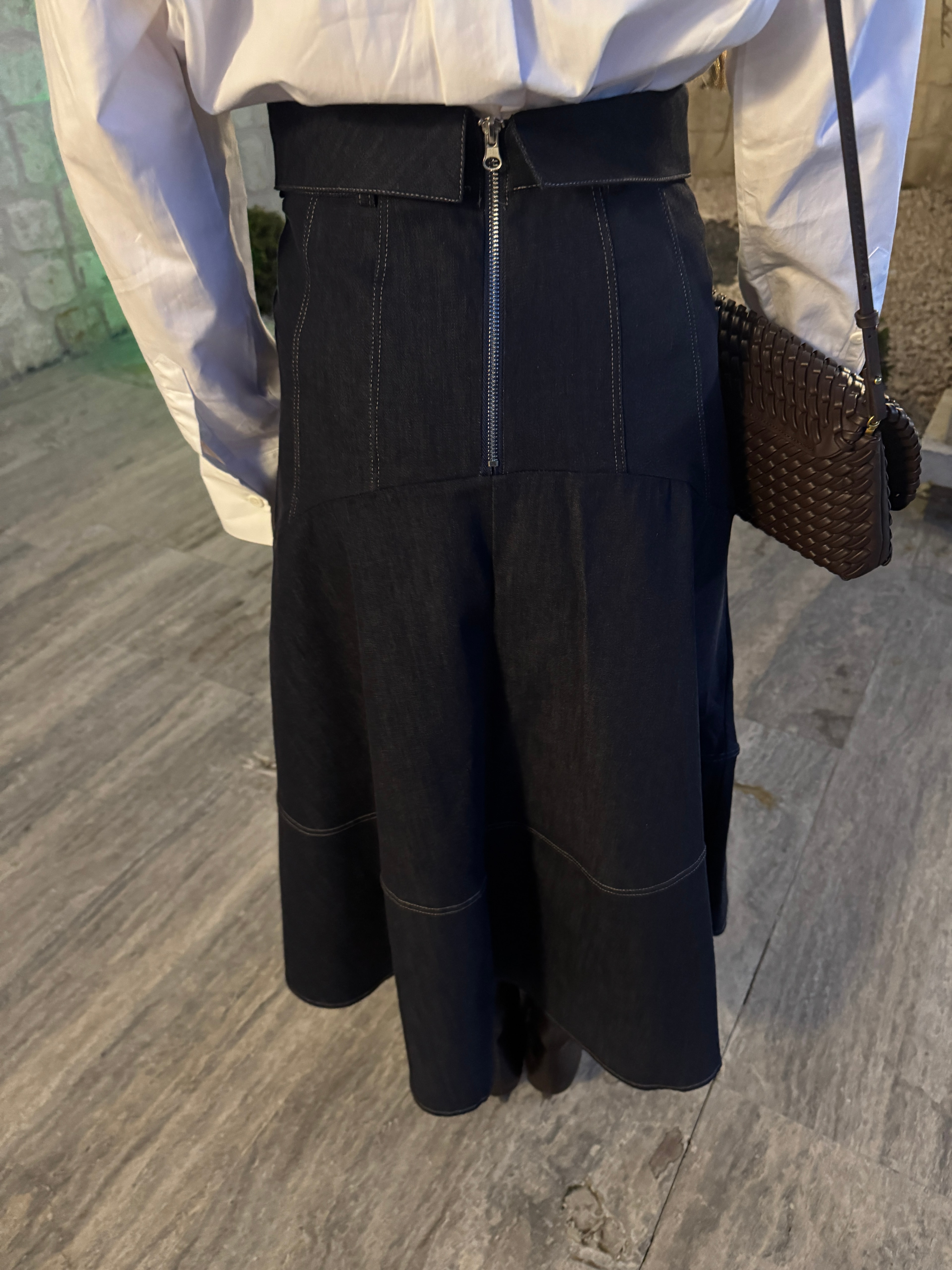  NOVA BEL KATLAMA  DETAYLI DENİM ETEK 